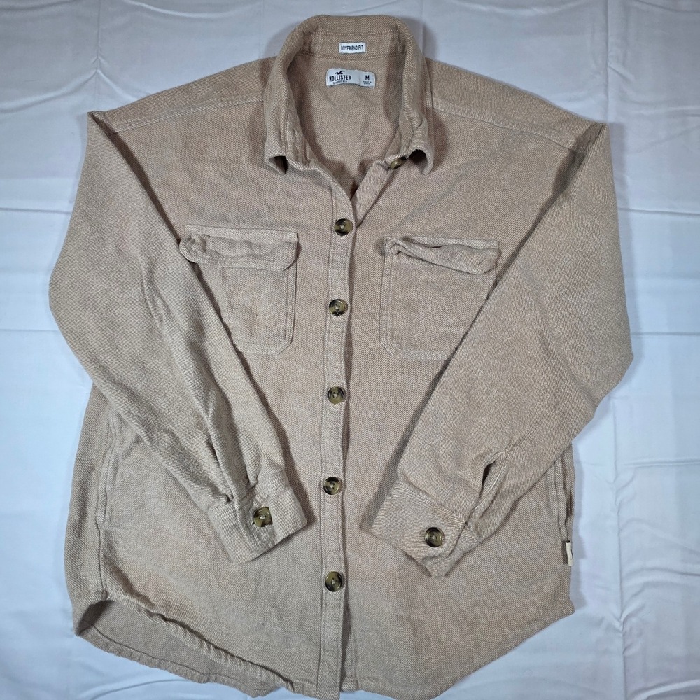 Hollister California Boyfriend Fit Button Down Shirt Tan Brown Womens Medium
